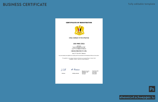 Beispiel eines syrischen Gewerberegistrierungszertifikats (Word- und PDF-Datei)